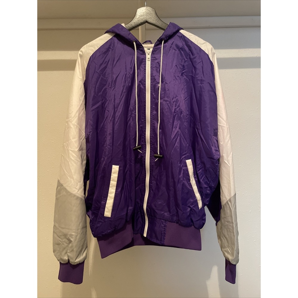 VNTG‎ Rennoc Varsity Windbreaker Jacket Purple/White/Silver Sz.L MADE IN USA